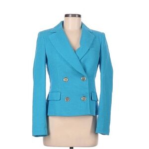 Zara Crop Double Breasted Military Tweed Blazer aqua Blue Suit Jacket M